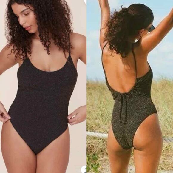 Andie The Liku One Piece Swimsuit Metallic Sparkle Black Medium - Picture 12 of 12